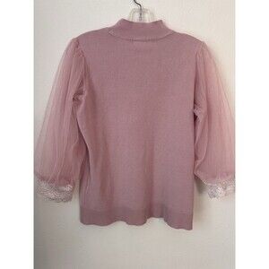 A Love Story Top Women's Medium Pink Puff Mesh Lace Sleeve Pull Over Blouse